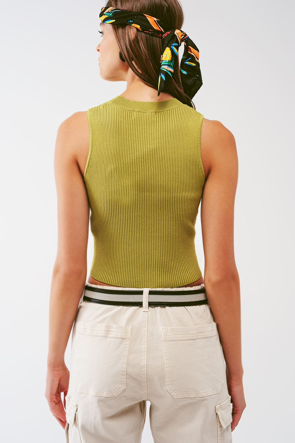 Knitted Tank Top in Army Green Q2 Sweaters BoutiqueLua