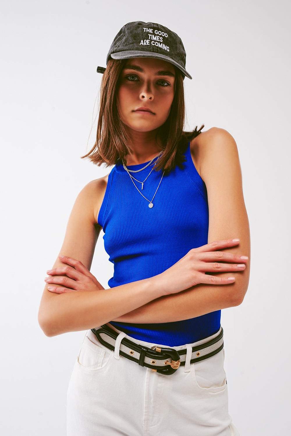 Knitted tank top in Blue Q2 Sweaters BoutiqueLua
