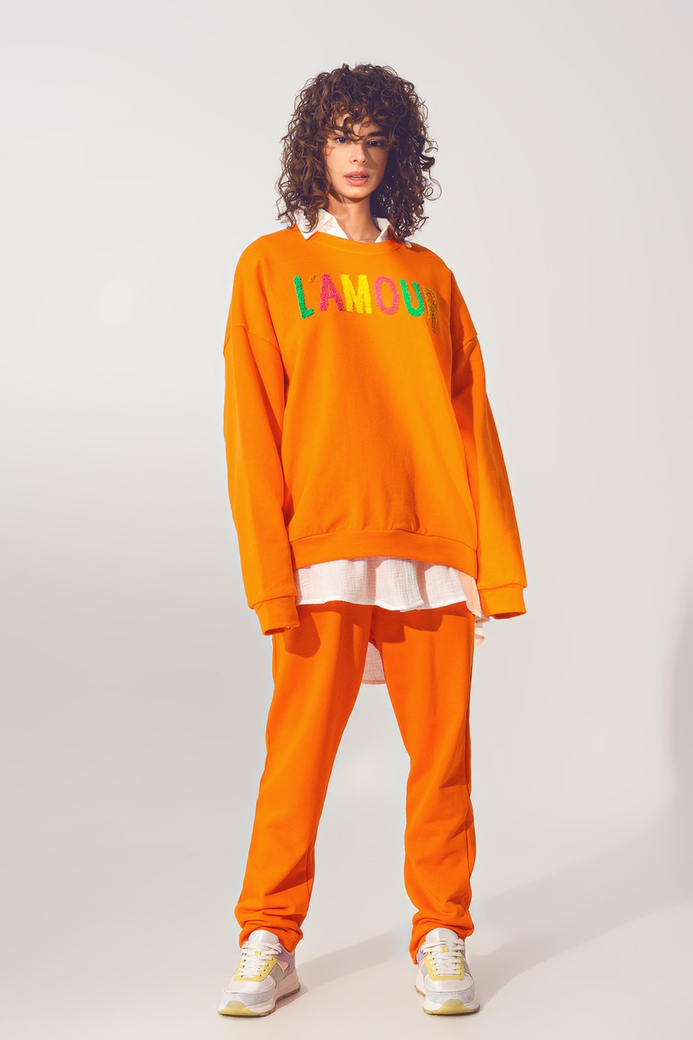 L'amour Text Sweater in Orange Q2 Sweaters BoutiqueLua