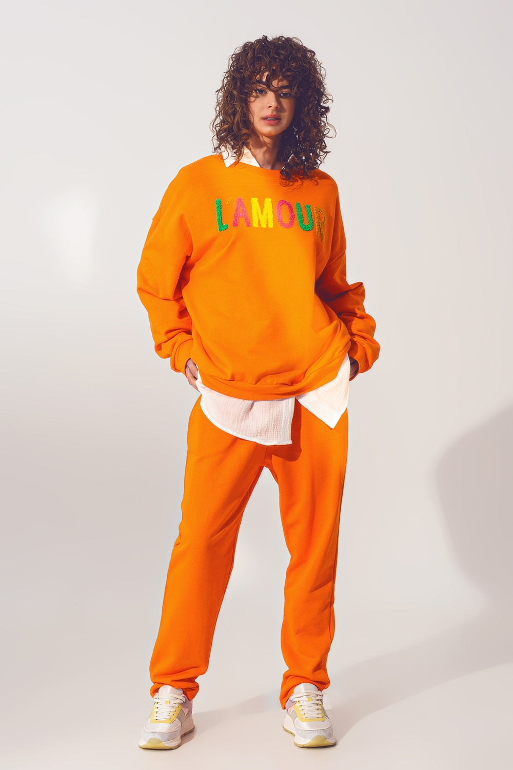 L'amour Text Sweater in Orange Q2 Sweaters BoutiqueLua