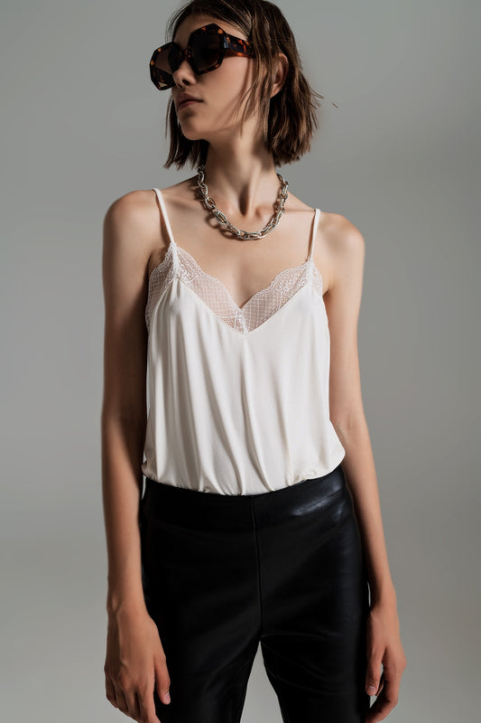 Lace detail cami top in cream - Tops