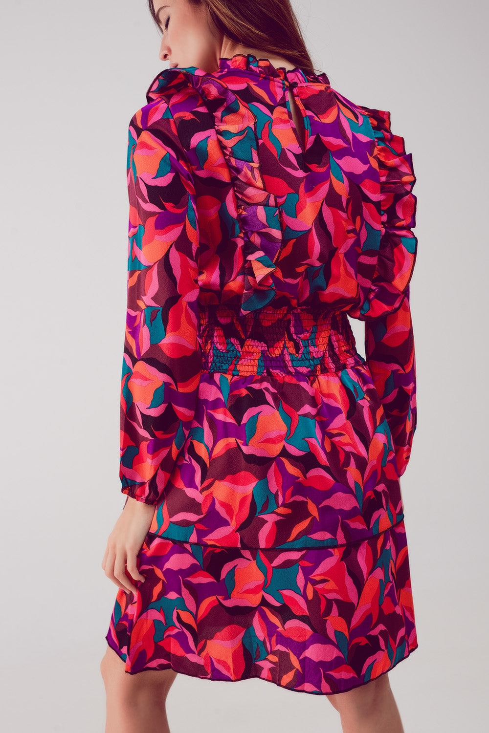 Layered frill mini dress in fucshia floral Q2 Dresses BoutiqueLua