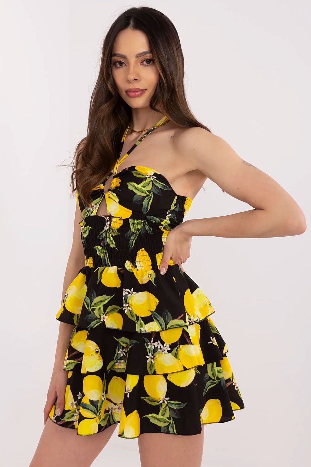 Lemon Print Summer Dress with Halter Neck - Dresses