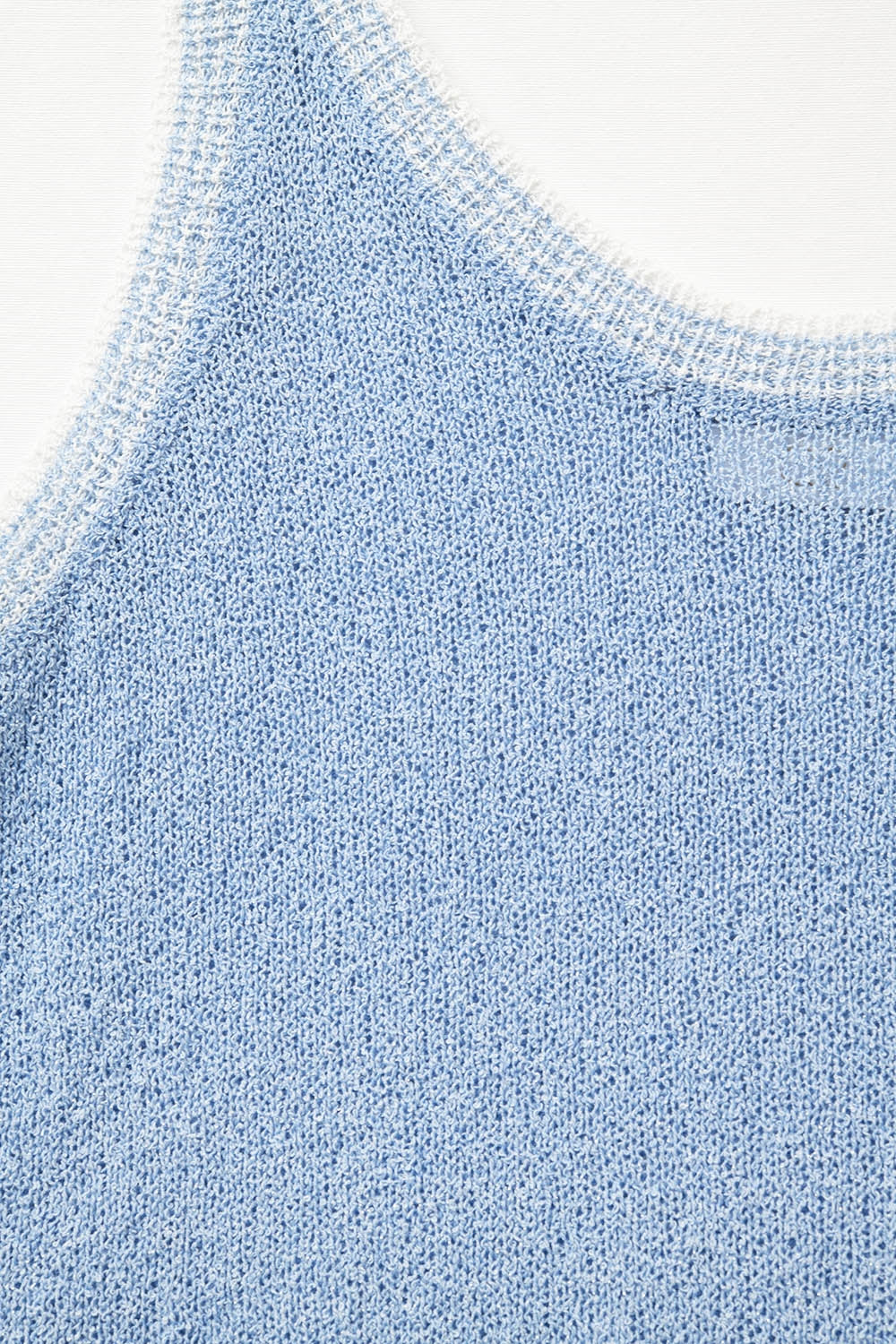 Light Blue Knit Tank Top with White Trim - Tops