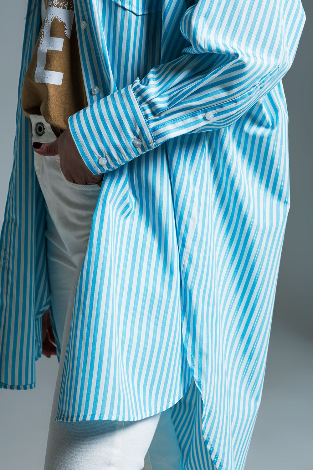 Light blue oversized blouse with white stripes - Blouses