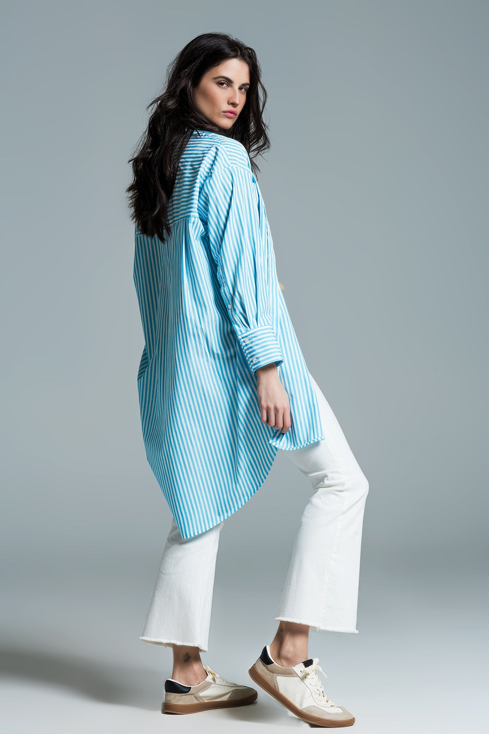 Light blue oversized blouse with white stripes - Blouses