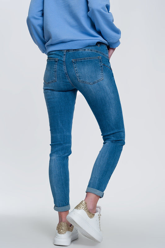 light denim skinny jeans with folded ankles and ripped detail - Jeans