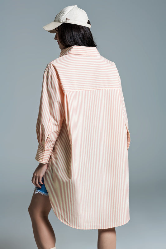 Light orange oversized blouse with white stripes - Blouses