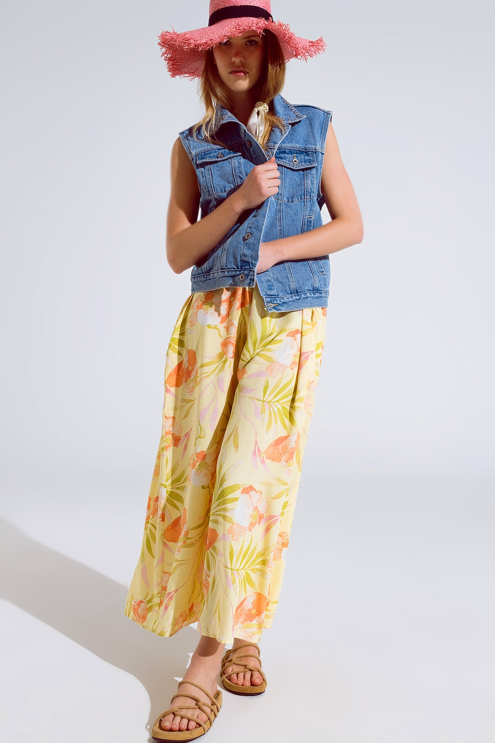 light wash denim vest with rhinestone detail on the collar Q2 Coats and Jackets BoutiqueLua