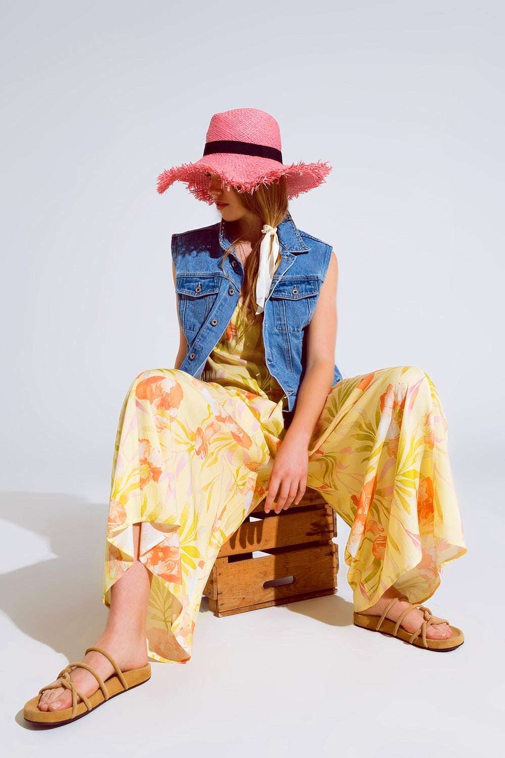 light wash denim vest with rhinestone detail on the collar Q2 Coats and Jackets BoutiqueLua