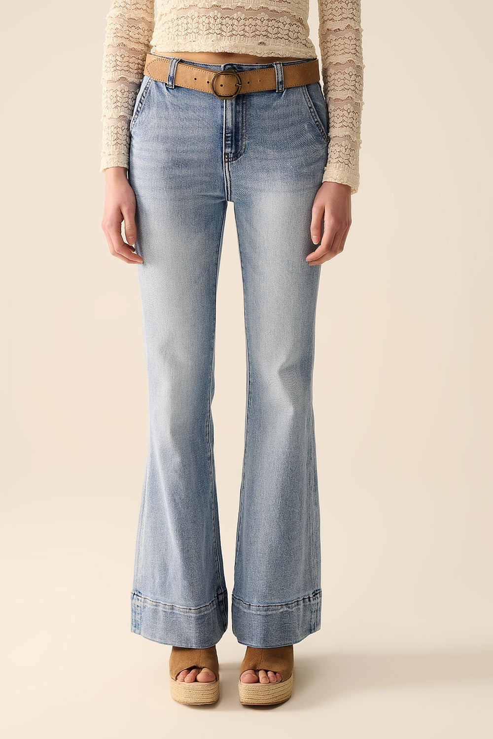 light wash flared jeans made of high-quality denim