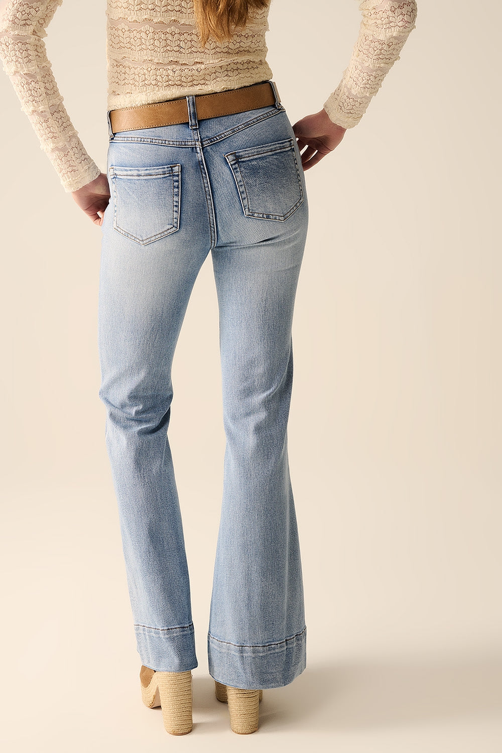 light wash flared jeans made of high-quality denim