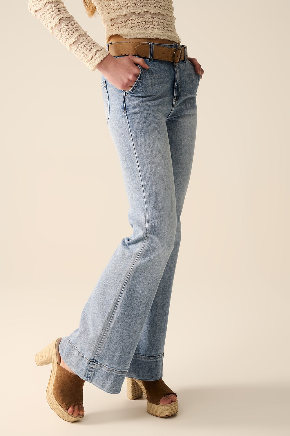 light wash flared jeans made of high-quality denim