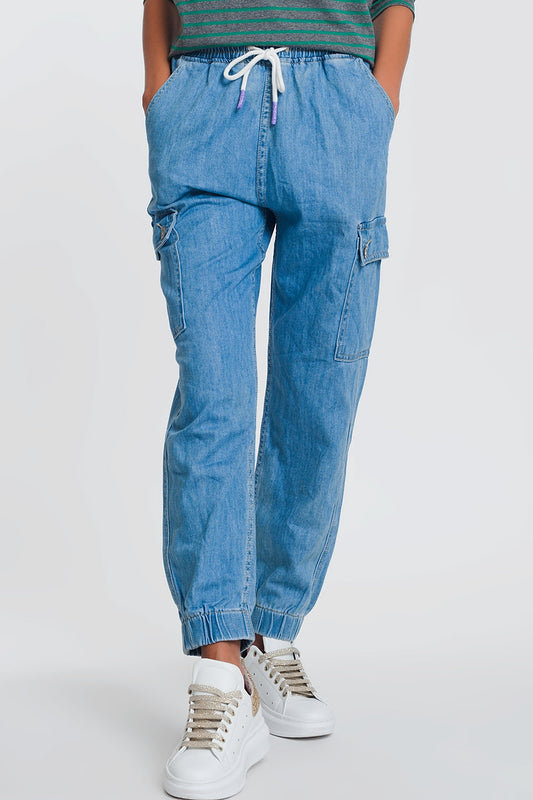 Lightweight denim jogger with pockets in light denim - Jeans