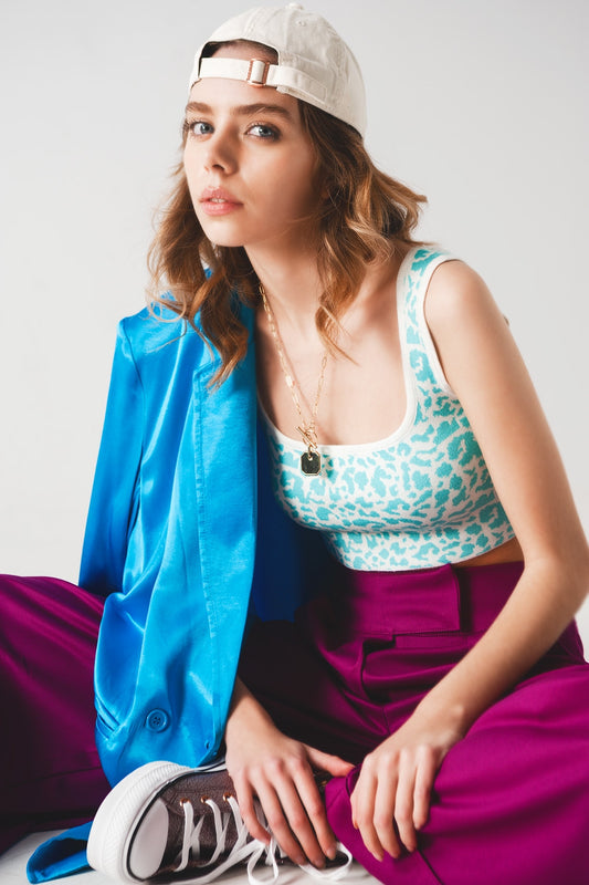 Lightweight knit top in turquoise animal print - Shirts