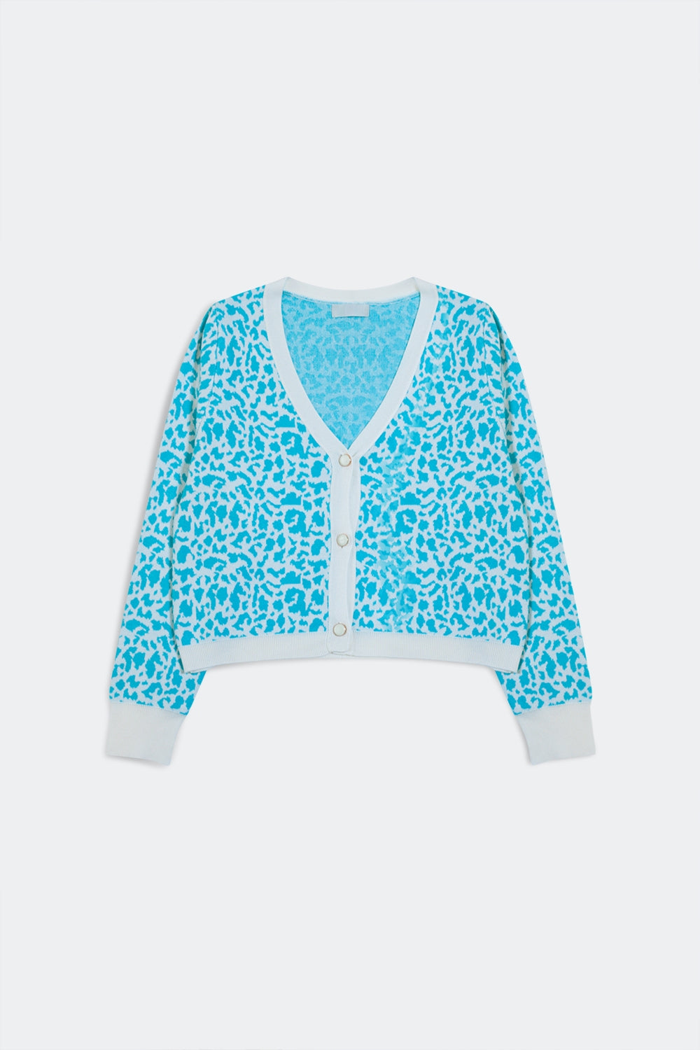 Lightweight knitted cardigan in turquoise animal print Q2 Sweaters BoutiqueLua