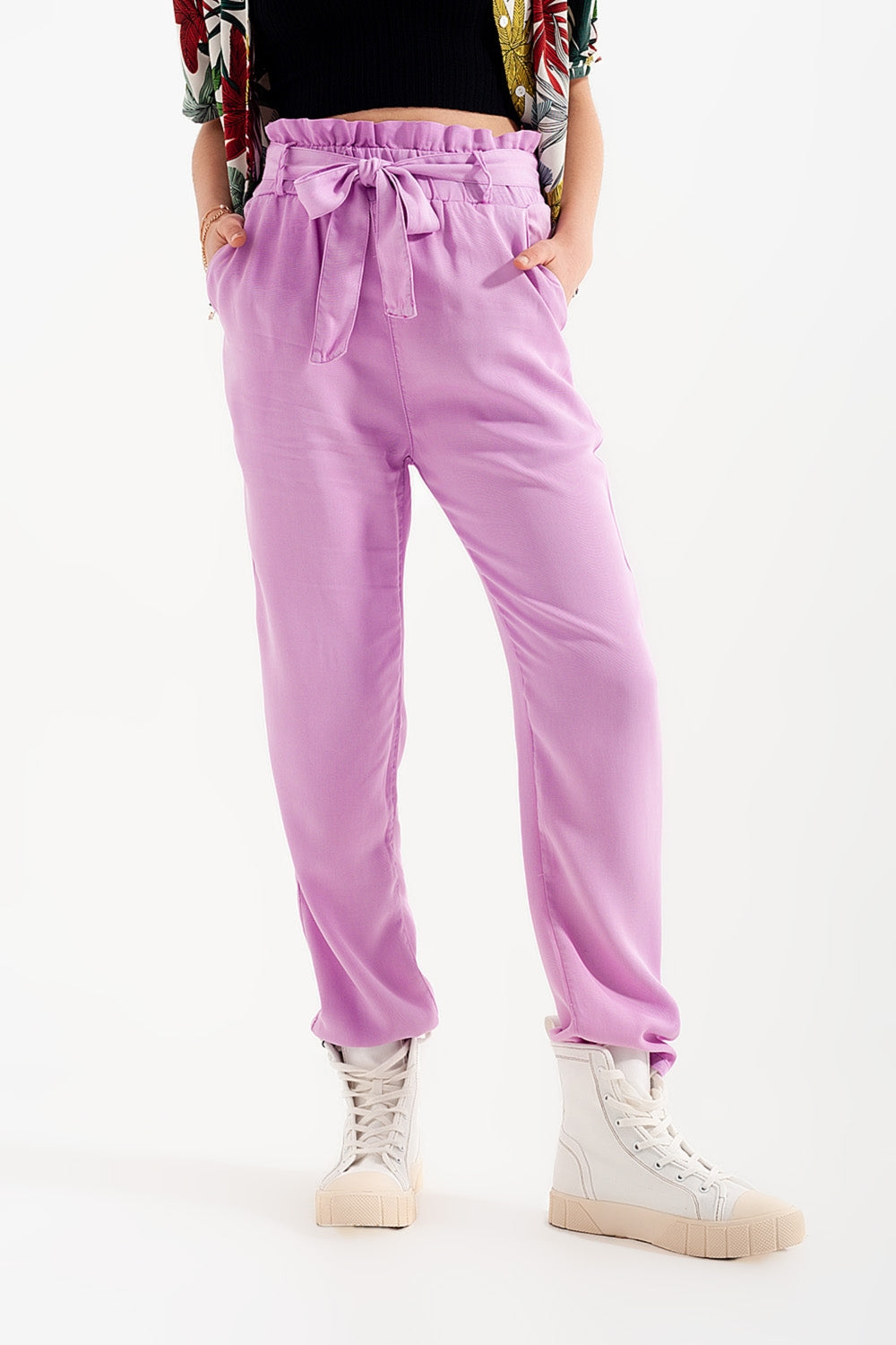 Lightweight Pants with tie waist in purple Q2 Pants BoutiqueLua