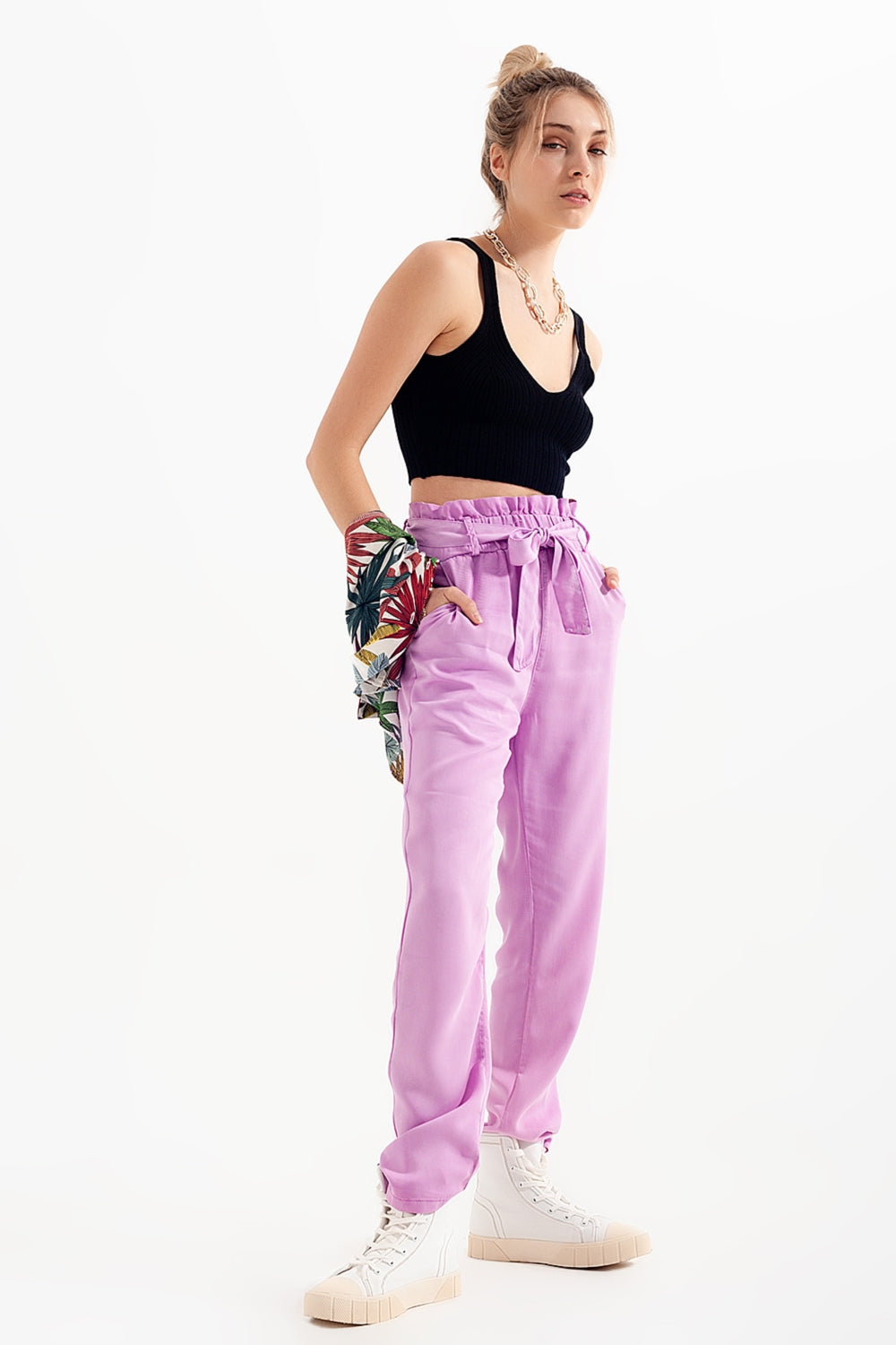 Lightweight Pants with tie waist in purple Q2 Pants BoutiqueLua