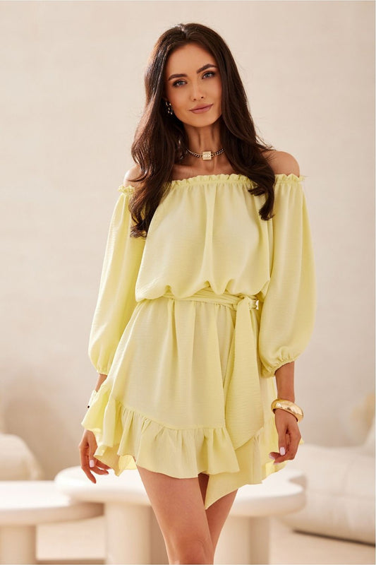 Lightweight Ruffle Midi Dress Elegant and Stylish yellow -