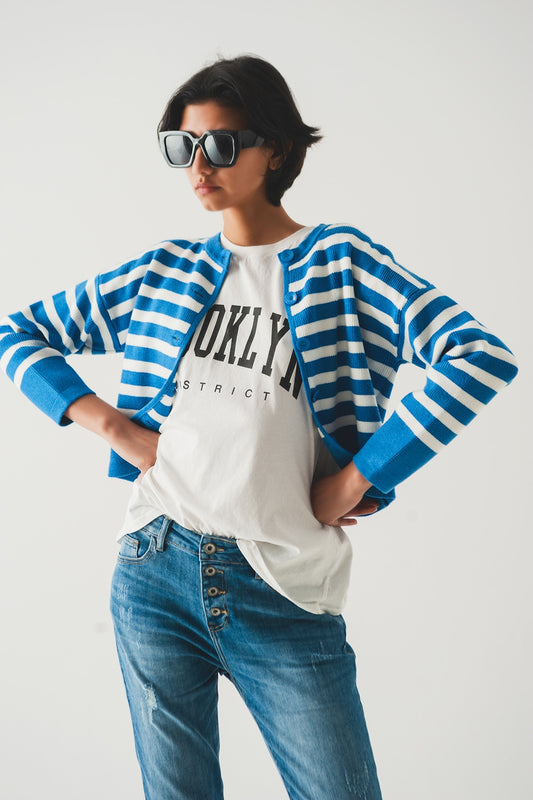 Lightweight stripe cardigan in blue - Cardigans