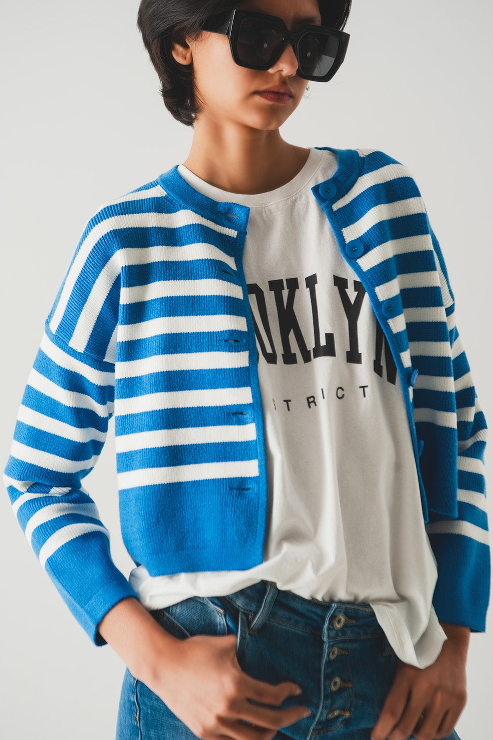 Lightweight stripe cardigan in blue - Cardigans