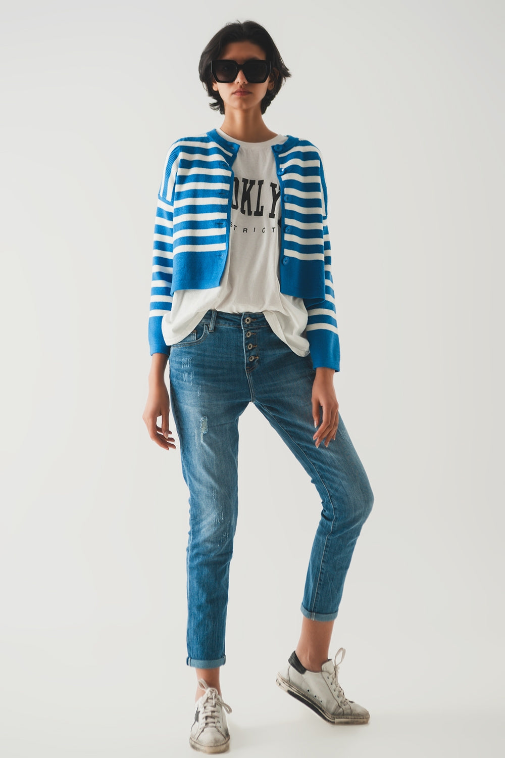 Lightweight stripe cardigan in blue - Cardigans