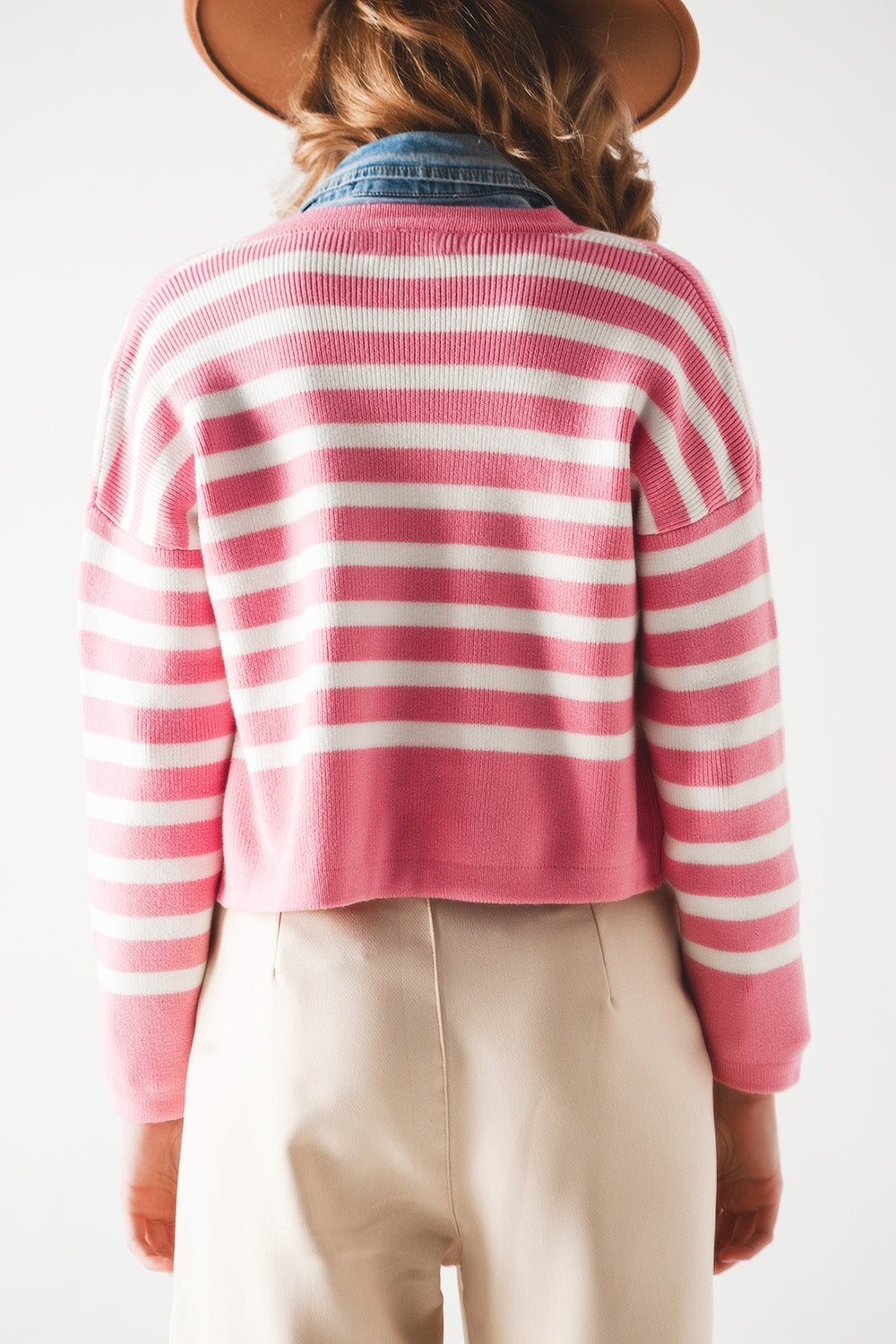 Lightweight stripe cardigan in pink Q2 Sweaters BoutiqueLua
