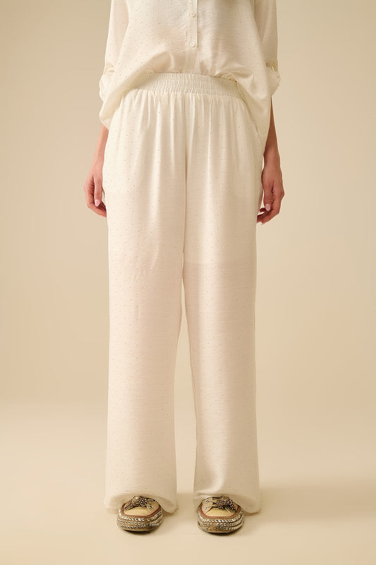 Lightweight wide-legged white pants with strass details - Pants