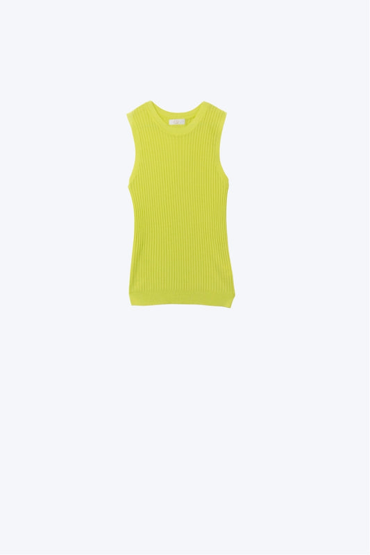 Lime Green Sleeveless Ribbed Knit Top - Sweaters