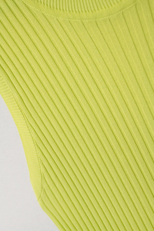 Lime Green Sleeveless Ribbed Knit Top - Sweaters