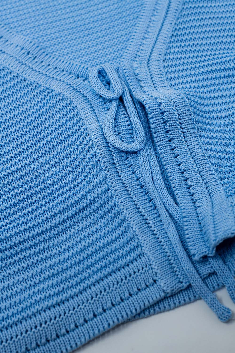 Long Bell Sleeve Knitted Cardigan in blue With knot detail - Cardigans