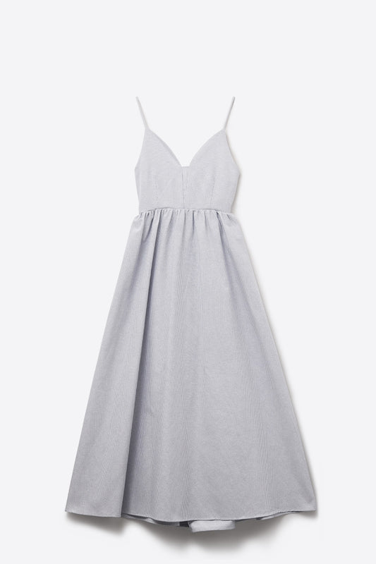 long blue striped dress with straps and crisscrossed back straps - Dresses