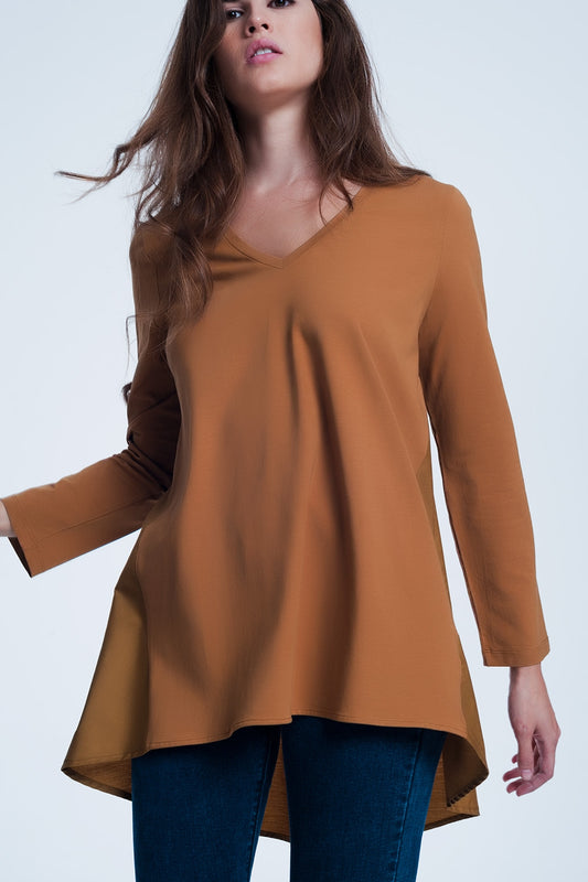 Long brown t-shirt with long sleeves - T-Shirts