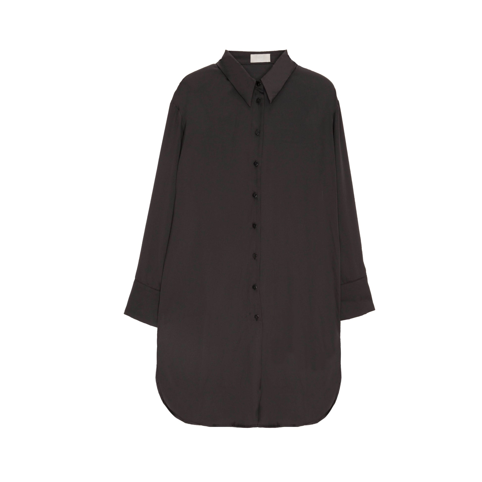 Long sleeve satin button front shirt in black Q2 Shirts BoutiqueLua