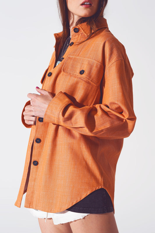 Long sleeve shacket in orange - Jackets