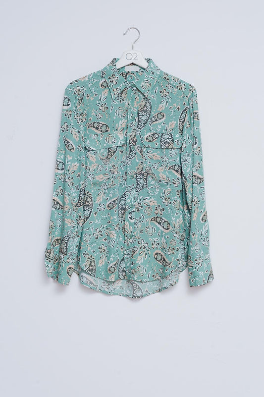 Long sleeve shirt in green mixed paisley floral print - Shirts