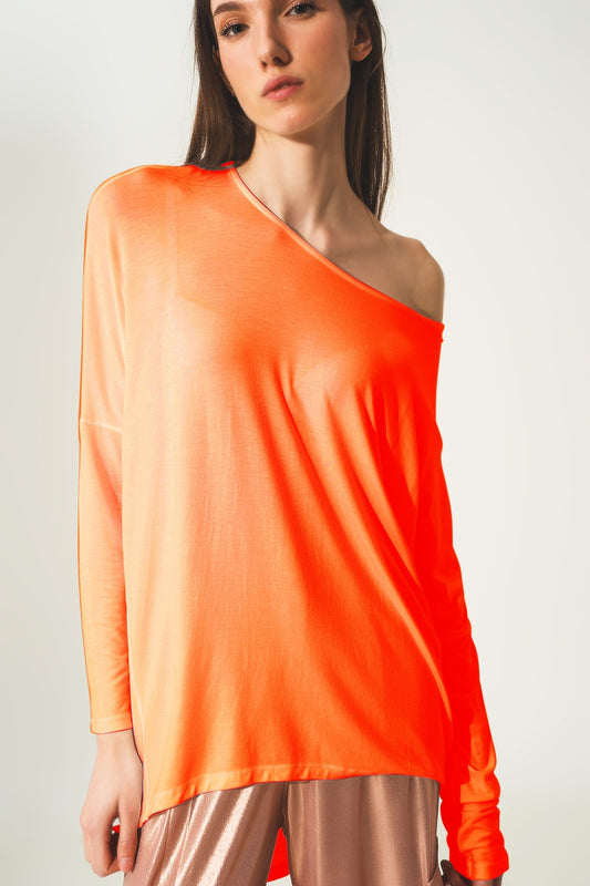 Long sleeve top in hot orange modal - Tops