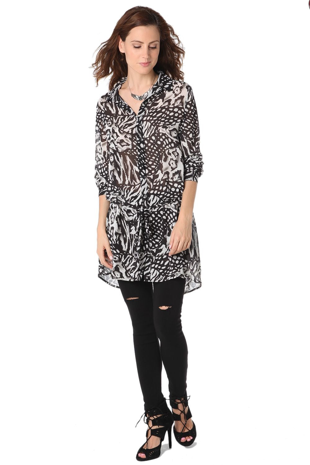 Longline chiffon shirt with animal print - Shirts