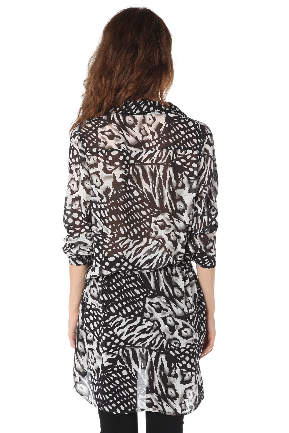 Longline chiffon shirt with animal print - Shirts