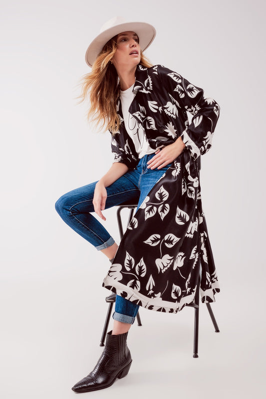 Longline printed blazer in black - Blazers