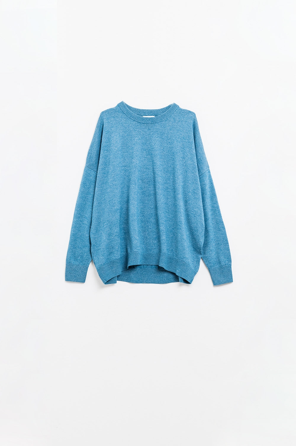 Pull ample en maille fine bleu à col rond