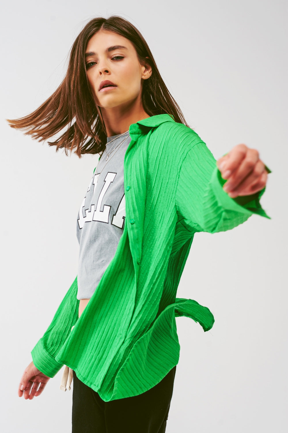 Loose Fit Striped Shirt in Green - Shirts
