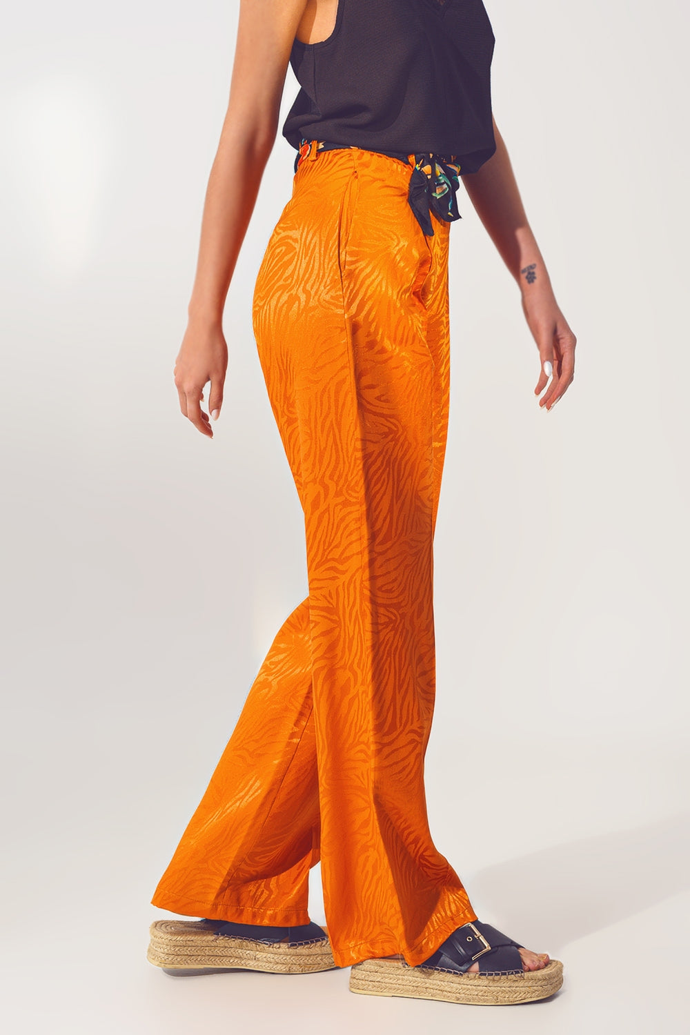 Loose Fit Zebra Print Pants in Orange - Trousers