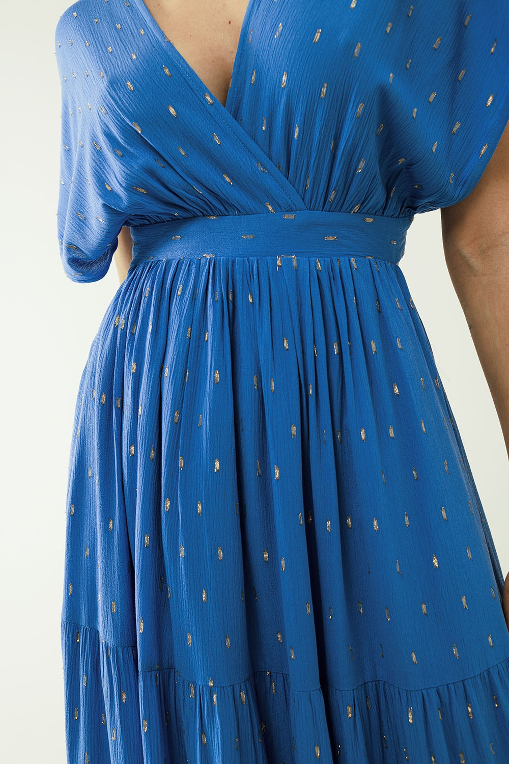 loose maxi blue dress sith golden details Q2 Dresses BoutiqueLua