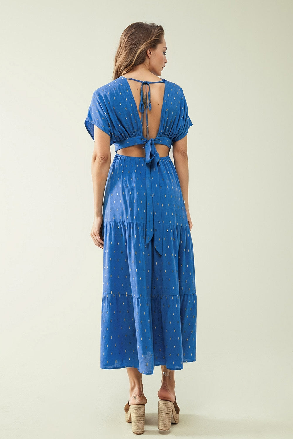 loose maxi blue dress sith golden details Q2 Dresses BoutiqueLua