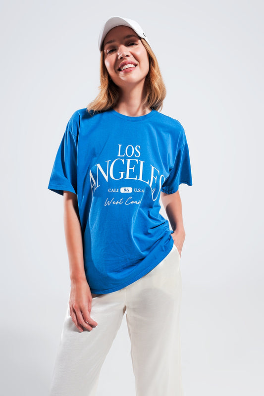 Los Angeles slogan t shirt in blue - T-Shirts