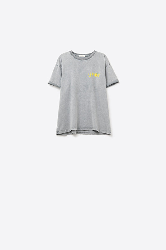 Made in Italy wash grey t-shirt with Lemon graphic - T-Shirts