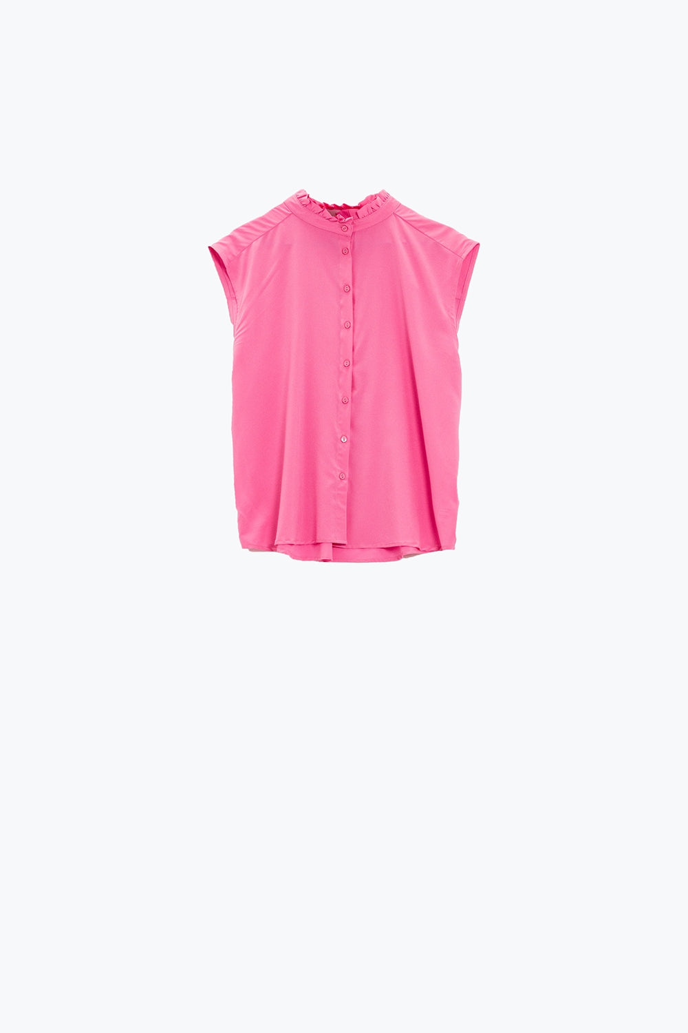 Mao Collar Sleeveless Pink Button up Blouse - Blouses