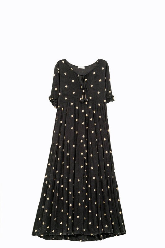 Maxi A-line Dress in Black with Gold Sequin Cirkels - Dresses
