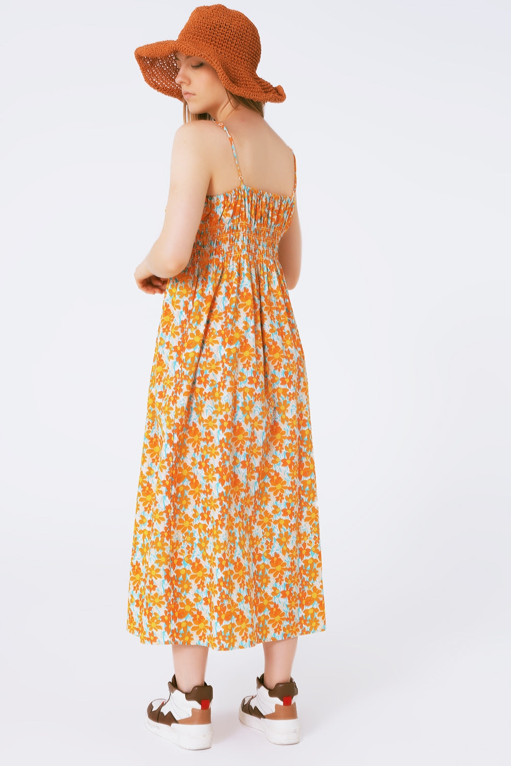 Maxi beach dress in orange flower print Q2 Dresses BoutiqueLua